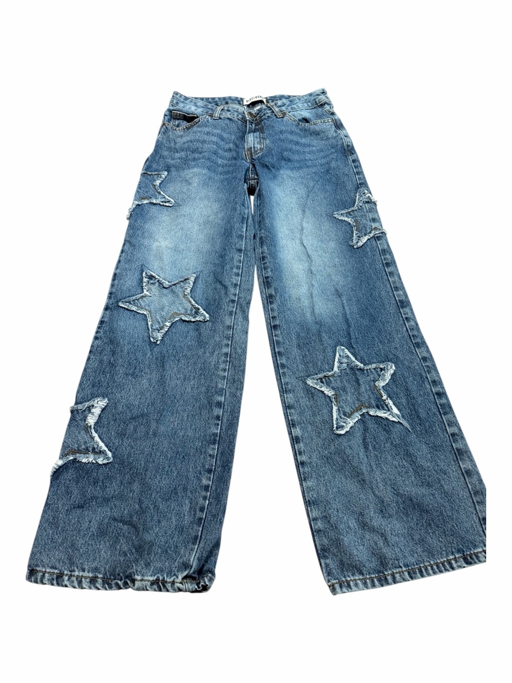 Extra Wide Leg Star Patch Blue Jeans Baggy Oversized Womens Size 5/27 Y2K Skater
